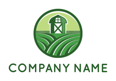 barn house logo icon with picket fence and field 