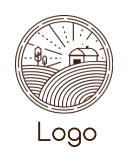 agriculture logo barn field trees made of lines