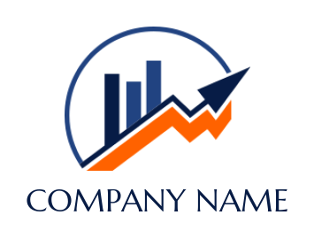 Accounting firm bars with going up arrow in semi circle 