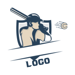 create a sports logo baseball player in shield