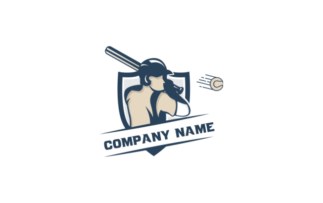 baseball player in shield sport logo concept