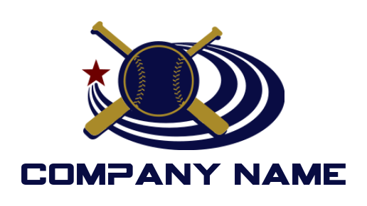 sports logo baseball with crossed bats in swoosh