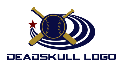 baseball with crossed bats and star trailing swoosh