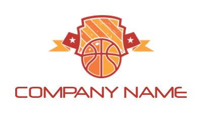 sports logo basketball with shield and ribbon