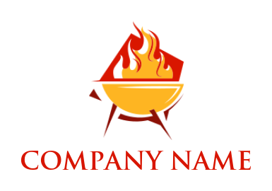 Create a restaurant logo of BBQ grill with fire 