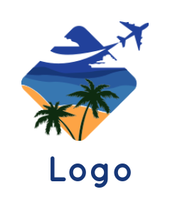 travel logo beach airplane palm tree and yacht