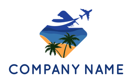 travel logo beach airplane palm tree and yacht