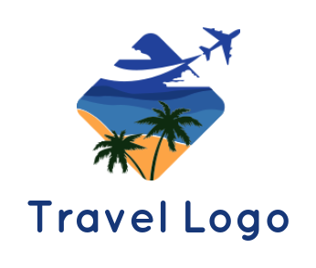 travel logo beach airplane palm tree and yacht