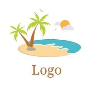 make a travel logo beach with tree cloud sun 