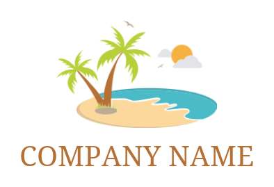 make a travel logo beach with tree cloud sun 
