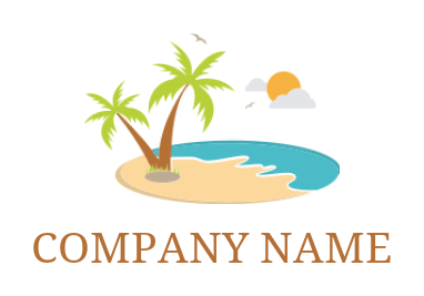 travel logo maker beach with tree cloud sun 