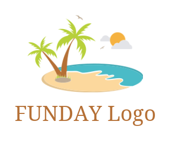 make a travel logo beach with tree cloud sun 