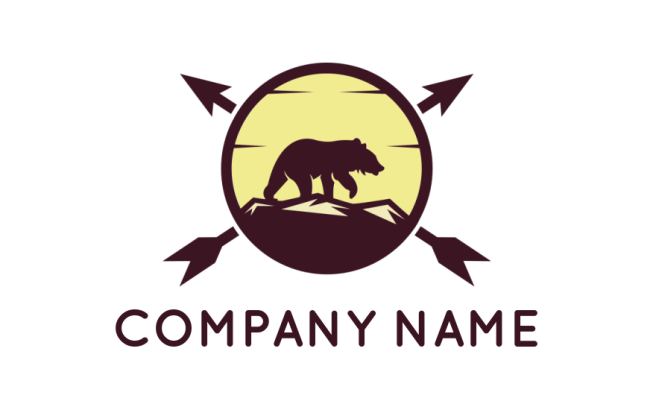 animal logo bear walking on mountains with archery