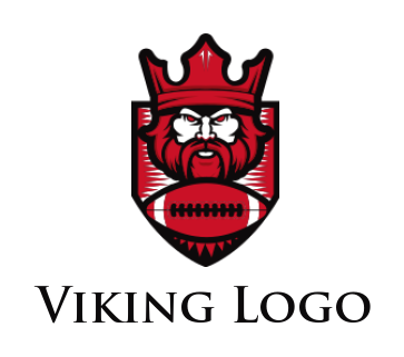 bearded king with crown and rugby in shield logo template