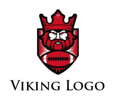 sports logo template bearded king with crown and rugby in shield - logodesign.net