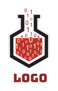 research logo binary numbers in chemical flask 