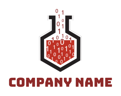 research logo binary numbers in chemical flask 