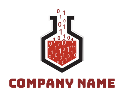 research logo binary numbers in chemical flask 