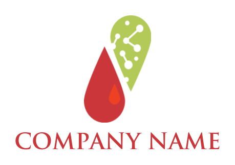 design a pharmacy logo blood drop and chemical bonds forming capsule 