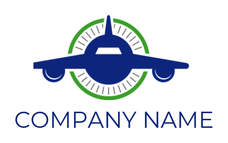 blue plane in line circle logo icon