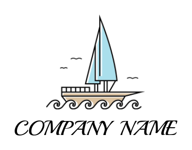 transportation logo icon sailing Sailboat or boat on line art waves