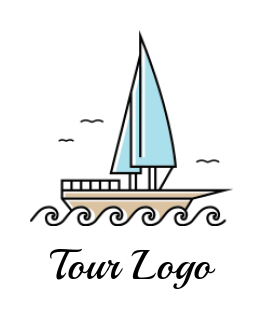 transportation logo icon sailing Sailboat or boat on line art waves