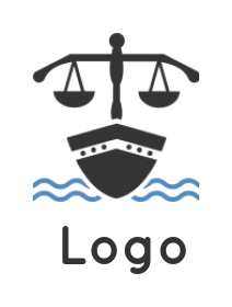 law firm logo boat with balance scale on waves
