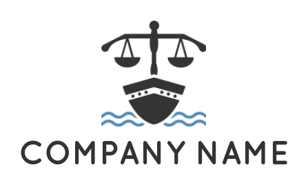 law firm logo boat with balance scale on waves