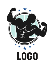 design a fitness logo bodybuilder silhouette in circle with stars