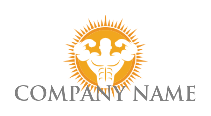make a fitness logo bodybuilder silhouette in circle with sun