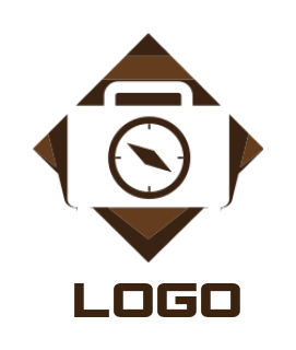 Travel logo briefcase with compass inside rhombus 