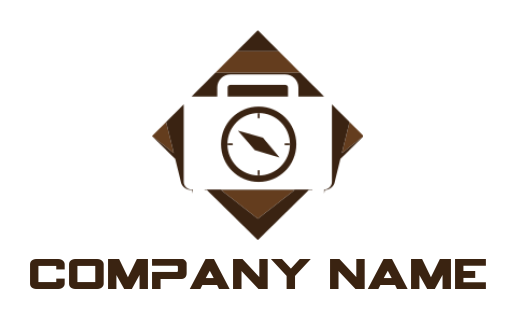 Travel logo briefcase with compass inside rhombus 