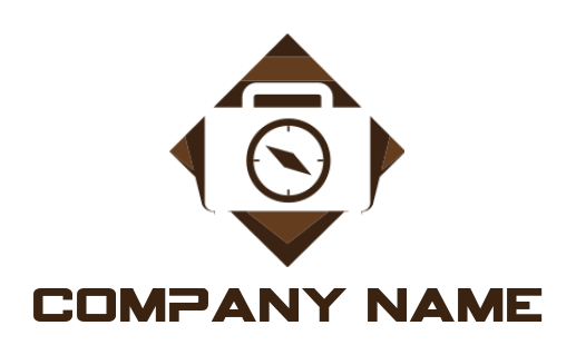 Travel logo briefcase with compass inside rhombus 