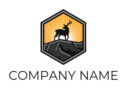 animal logo online buck deer on rocks with rays in hexagon