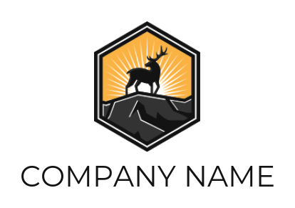 animal logo online buck deer on rocks with rays in hexagon