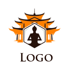 make a spirituality logo Buddha in hexagon against temple for therapist