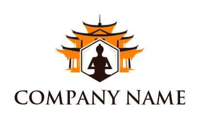 spirituality logo Buddha in hexagon temple