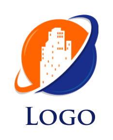 real estate logo building in globe with swoosh