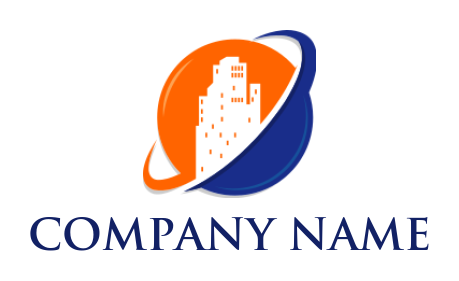 real estate logo building in globe with swoosh