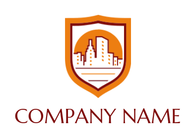 real estate logo maker building skyline in shield - logodesign.net