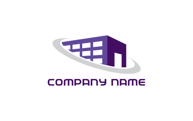 create a storage logo of a building with swoosh