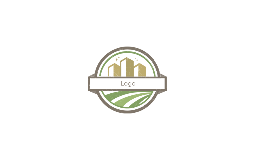 create a real estate logo buildings and fields in circle emblem - logodesign.net
