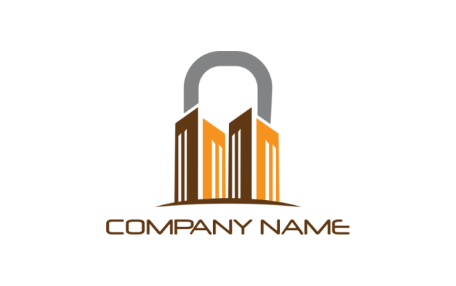 create a storage logo of buildings forming lock