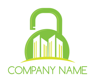 create a storage logo with buildings in a lock