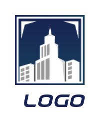 real estate logo of buildings in square frame