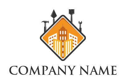 construction logo of buildings in square tools 