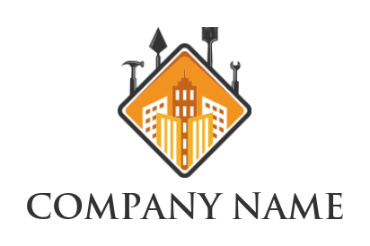 construction logo of buildings in square tools 