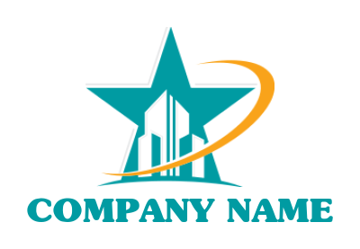 construction logo buildings in star and swoosh