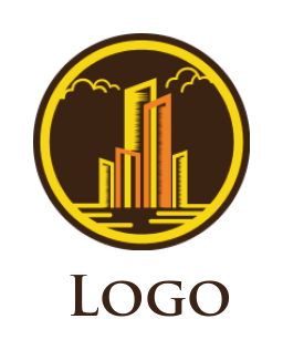 real estate logo illustration buildings in circle with clouds