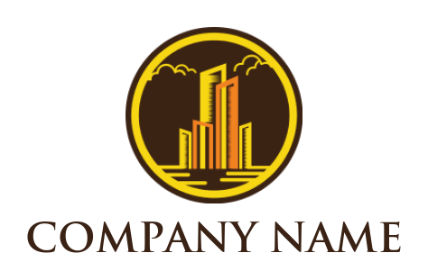 real estate logo illustration buildings in circle with clouds